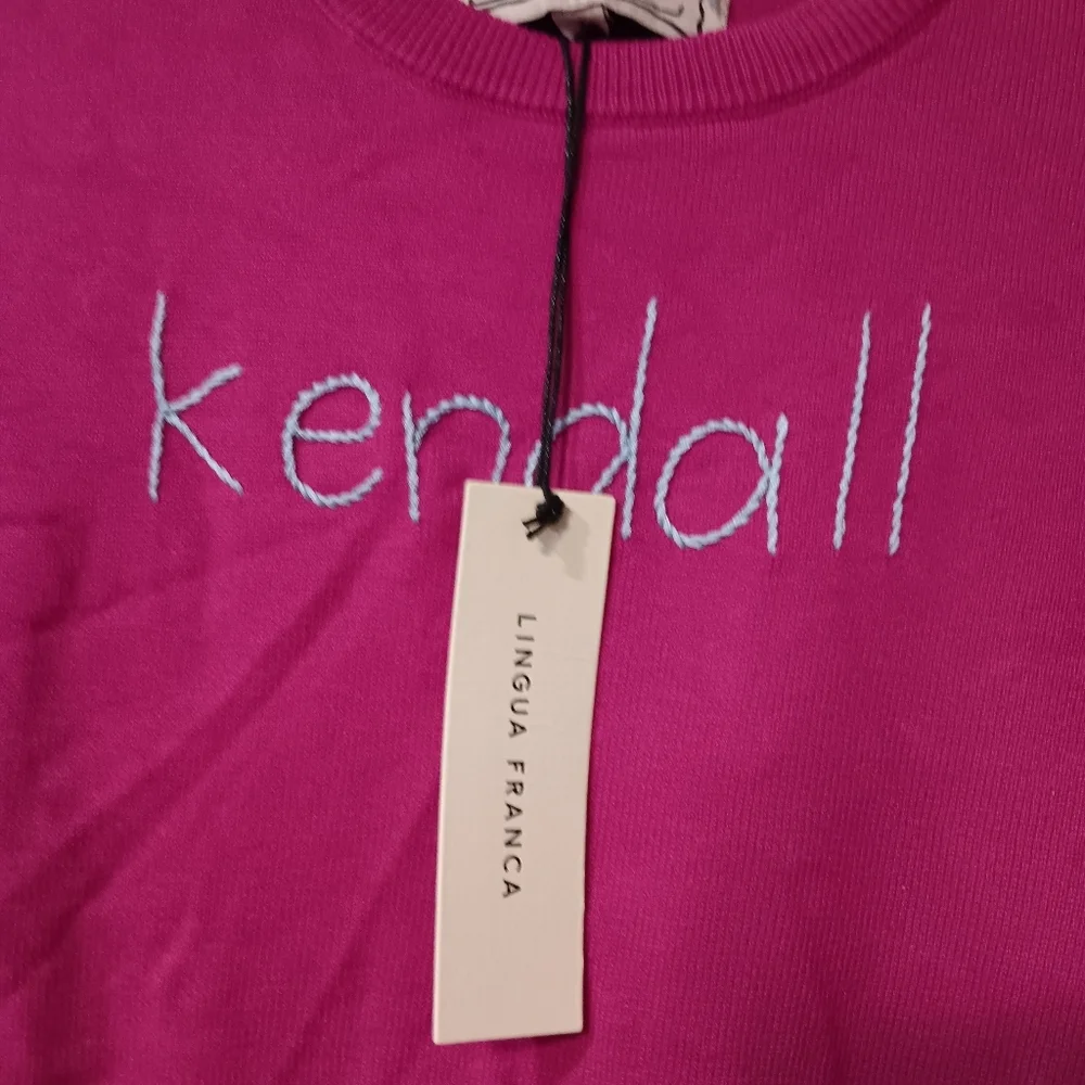 Lingua Franca  Bright Pink 'Kendall' Embroidered Crewneck Sz Xs - Picture 2 of 5